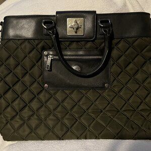 Knomo brand Ravello style briefcase purse, olive green quilted